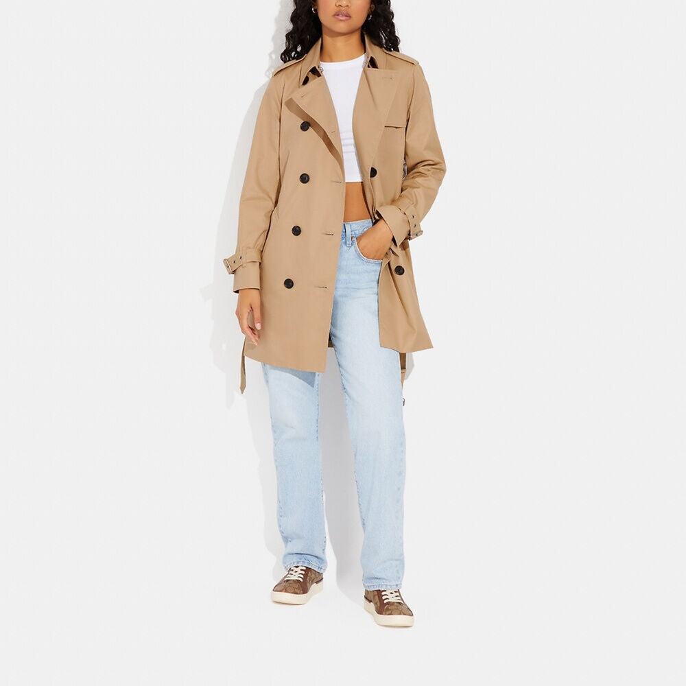 Coach Double-Breasted Trench Coat - M Tan Beige